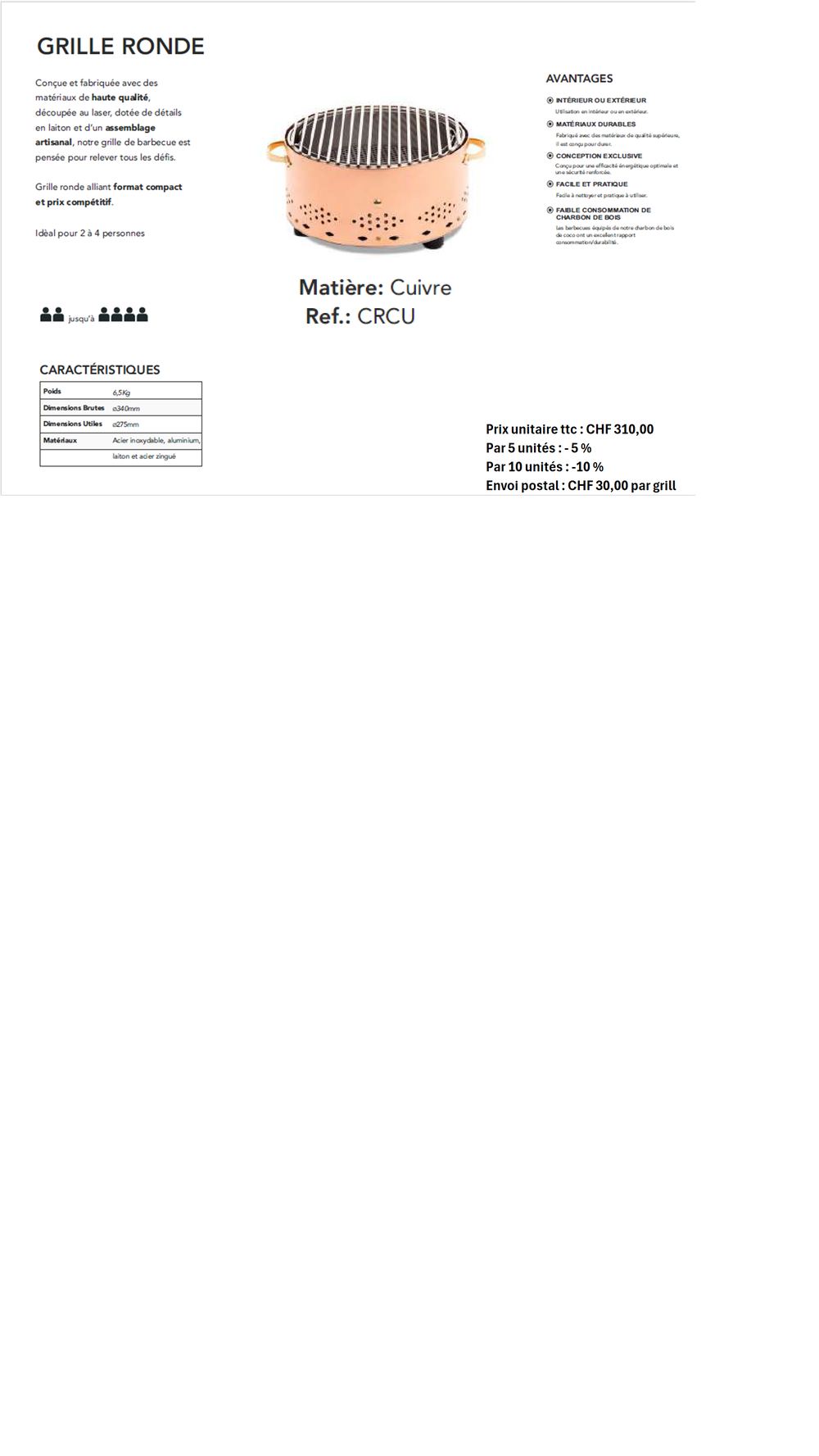 Grille ronde, finition cuivre